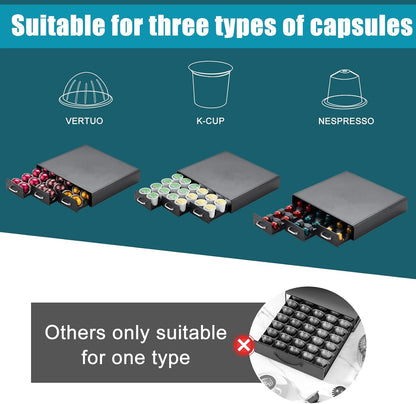 K Cup Holder Drawer 30 Pods Capacity, Three Drawers Design for Nespresso Pods Holder, Coffee Pod Holder Compatible With Keurig Pod Organizer&Nespresso/K-Cup/Vertuo Pod Holder, Black