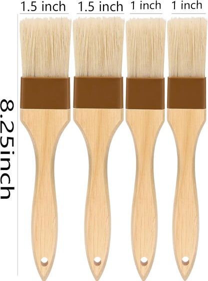 Basting Brush,Pastry Brush 1.5" & 1" - Natural Bristle Cooking Brush for Baking,Not Shed Food Grade Brush,Butter Brushes,Cooking Brush for Oil and Sauce,Kitchen Turkey Baster,Egg Wash Brush(4 Pc)