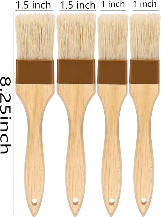 Basting Brush,Pastry Brush 1.5" & 1" - Natural Bristle Cooking Brush for Baking,Not Shed Food Grade Brush,Butter Brushes,Cooking Brush for Oil and Sauce,Kitchen Turkey Baster,Egg Wash Brush(4 Pc)