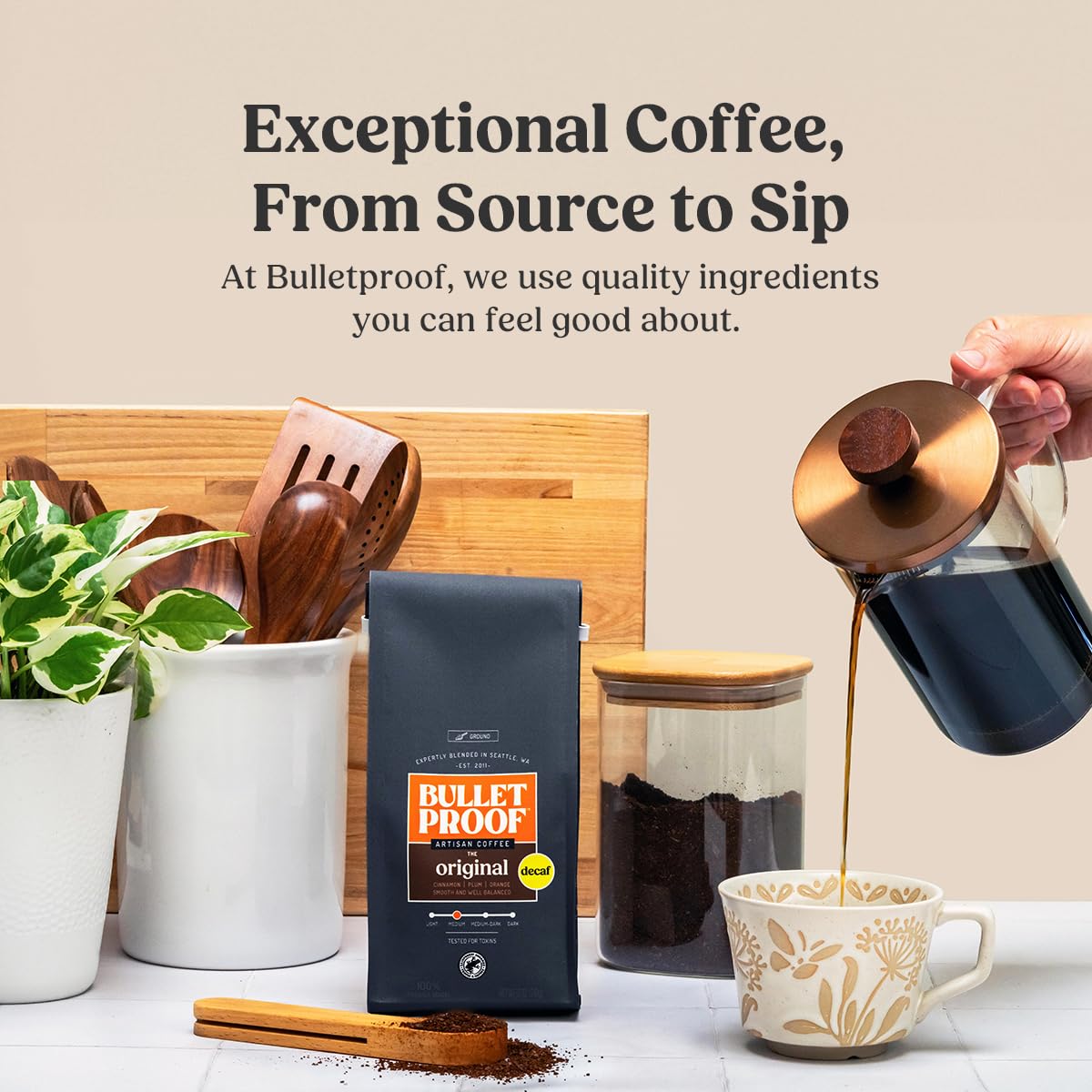 Bulletproof Original Medium Roast Ground Decaf Coffee, 12 Ounces (Pack of 3), Clean Coffee Tested for Toxins, Packaging May Vary