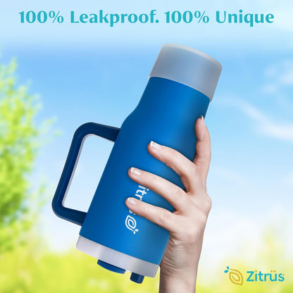40 oz Tumbler with Handle and Straw | Leak Proof Insulated Stainless Steel Water Bottle Travel Mug Fits in Cup Holder | Keeps Cold Hot | Gifts for Women Men Him Her (Blue, 40 oz)