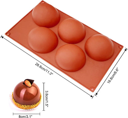 Extra Large 5-Cavity Semi Sphere Silicone Mold, 2 Packs Half Sphere Silicone Baking Molds for Making Chocolate, Cake, Jelly, Dome Mousse