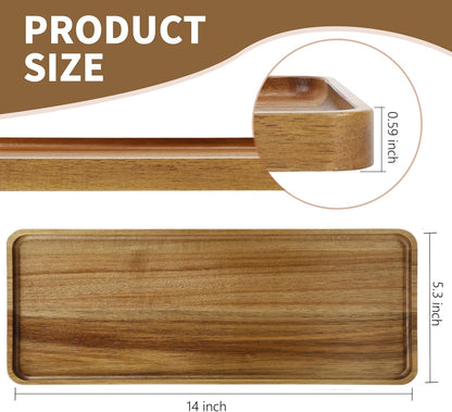 3 pcs 14"x5.3" Solid Acacia Wood Serving Trays Rectangular Wooden Serving Platters Natural Wooden Boards for Bar Coffee Party
