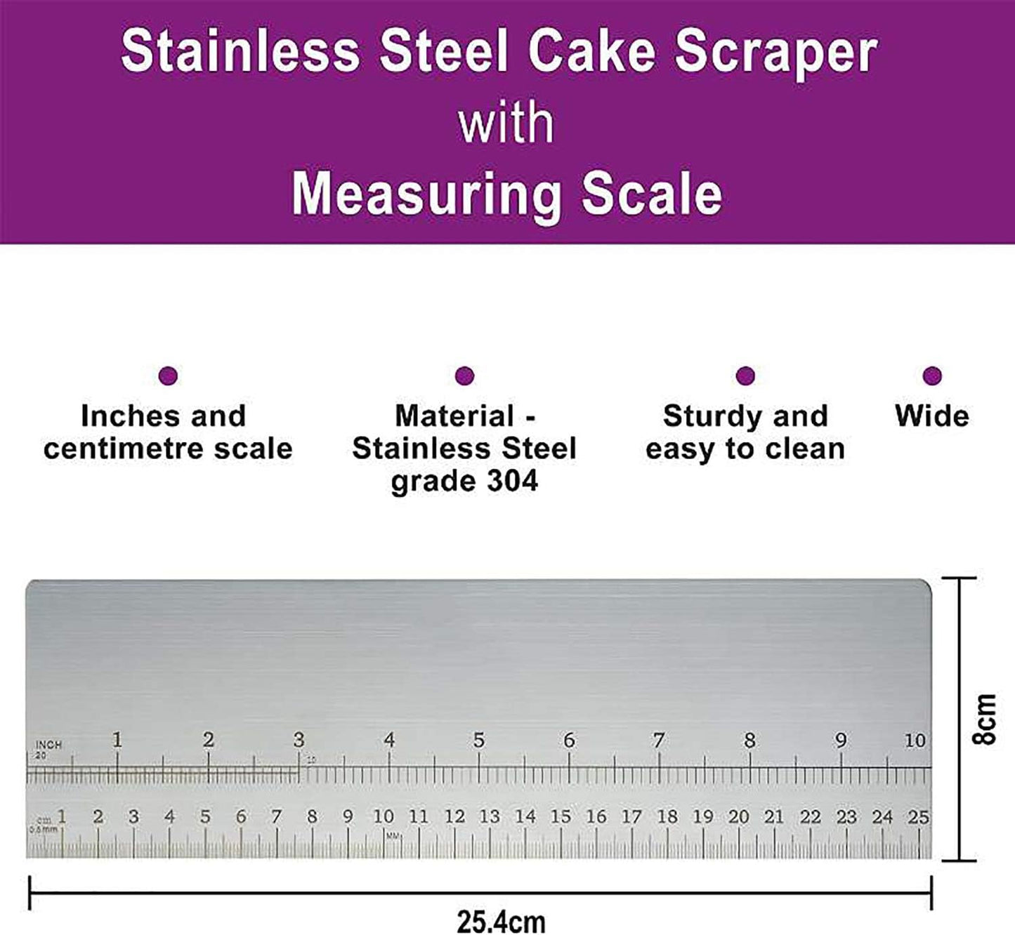 10inch Metal Cake Scraper，Stainless Steel Cake Edge Smoother for Buttercream, Cake Decorating Comb