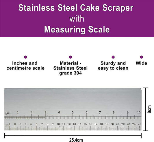 10inch Metal Cake Scraper，Stainless Steel Cake Edge Smoother for Buttercream, Cake Decorating Comb