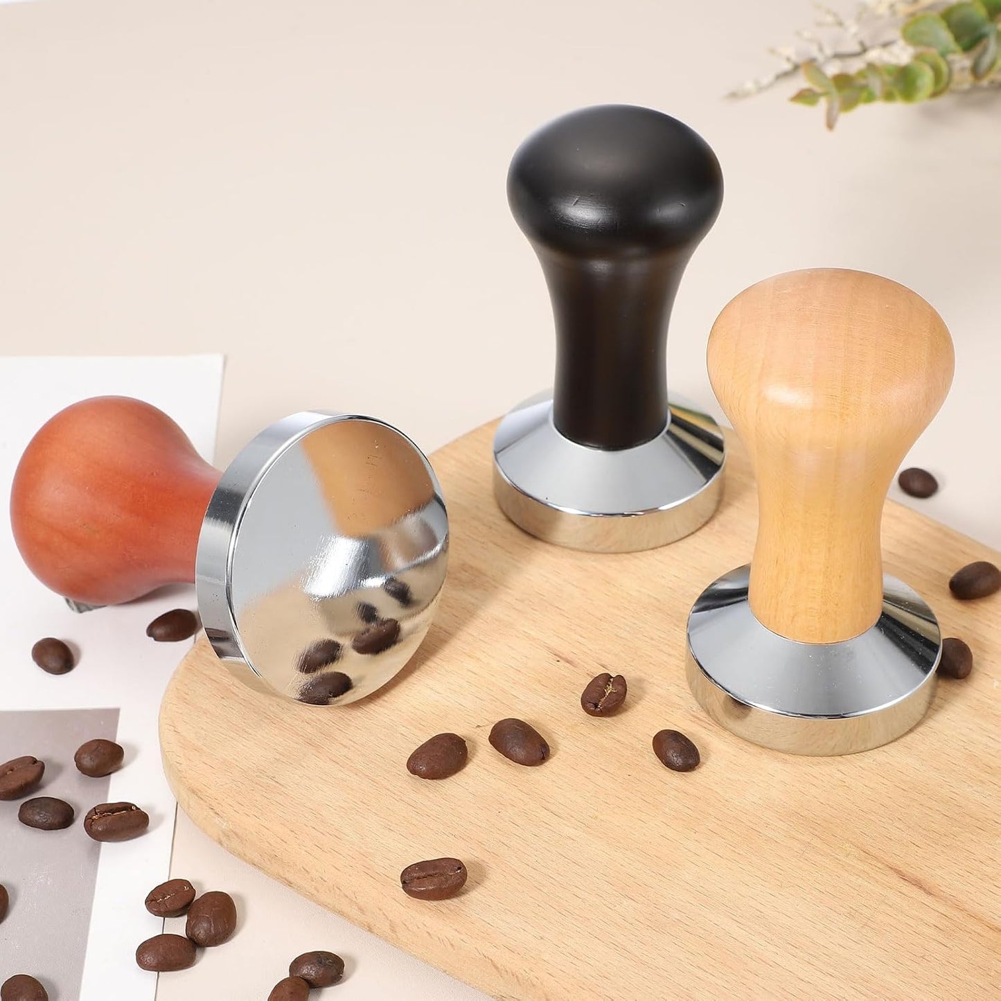 uxcell 51mm Coffee Tamper, Stainless Steel Espresso Press Tamper, Espresso Tamper with Wooden Handle Suitable for Coffee Shop, Restaurant Bar, Bakery (Black)