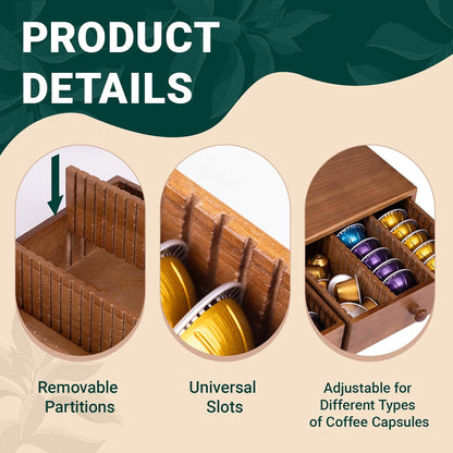 Coffee Pod Storage Holder, Pods Holder Storage for Coffee Capsules, Wooden Coffee Pod Organizer for Coffee Capsules,Extra Large Capatity Coffee Pods Storage