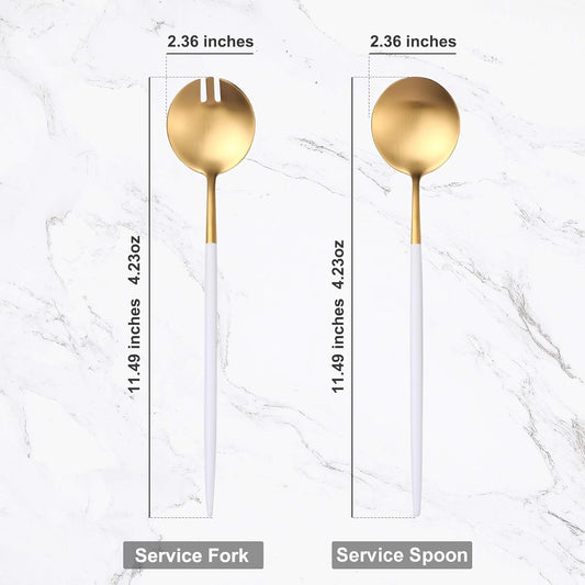 Lemeya White Gold Salad Serving Utensils,Serving Spoons Stainless Steel,2Pcs Long Handle Salad Servers 11.42 Inch,Salad Utensils for Serving,Matte Finish,Dishwasher Safe