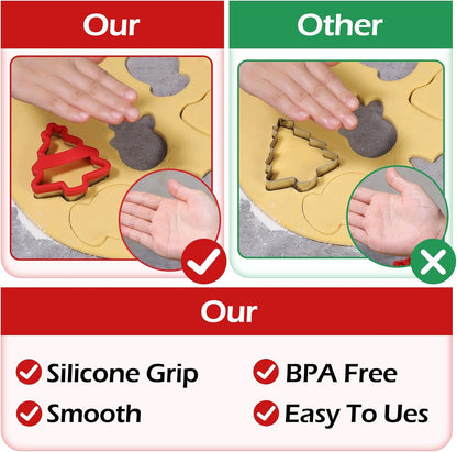 Christmas Cookie Cutters, 6 Pcs Holiday Cookie Cutter with Comfort Grip - Gingerbread Men, Christmas Tree, Snowflake, Santa Hat, Gloves, Snow Man Shapes Cookie Mold for Winter Holiday Party Supplies
