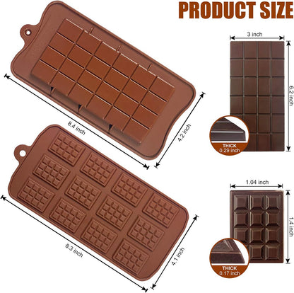 Walfos Break-Apart Chocolate Molds, Non-Stick Silicone Chocolate Bar Mold, Food Grade Candy Bar Mold, Perfect for Energy Bar, Cocoa Mini Bar, Basic Bites, 4 Pack