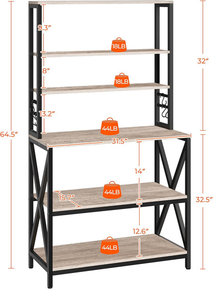 Yaheetech 6-Tier Kitchen Bakers Rack, 31.5 Inch Coffee Bar Table, Farmhouse Microwave Oven Stand Cabinet for Small Spaces, Corner Organizer Storage Shelf for Spices and Pots, Grey