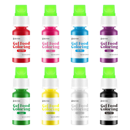 Gel Food Coloring 8 Colors x 0.35 oz Concentrated Gel Based Food Dye Vibrant Icing Colors Neon Food Coloring for Baking Cake Decorating Cookies Fondant, 10g / Bottle
