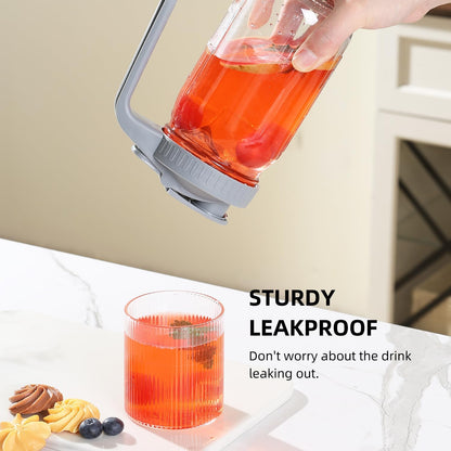 Glass Mason Jar Pitcher with Pour Spout Handle Lid, Breast Milk Pitcher Jug for Ice Tea, Cold Brew Coffee, Fridge Water, Juices, Leak Proof Storage Container