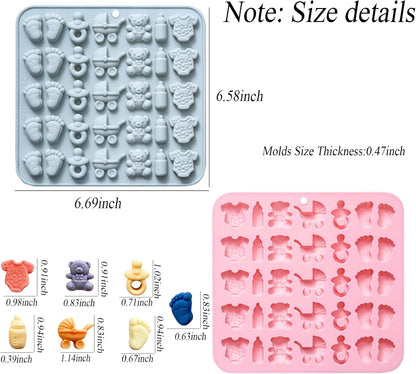 2 Pcs Baby Shower Chocolate Molds, 35 Cavity Baby Feet Mini Molds Baby Bottle Pacifier Baby Onesie Baby Carriage Bear Molds for Baby Shower Party Cake Decoration Cupcake Topper