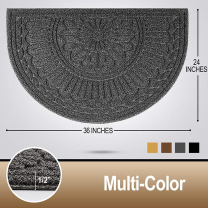 Mibao Door Mat Outdoor Indoor, 23.5" x 35.5", Half Round Door Mats, Non-Slip Front Door Mats Outdoor, Dirt Trapper Welcome Mats for Front Door, Back Door, Shoe Scraper, Grey