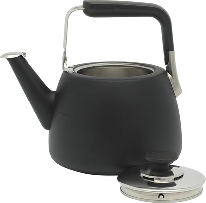 Sur La Table Kitchen Essentials Large 2 QT Heavy Gauge Stainless Steel Whistling Tea Kettle - Matte Black