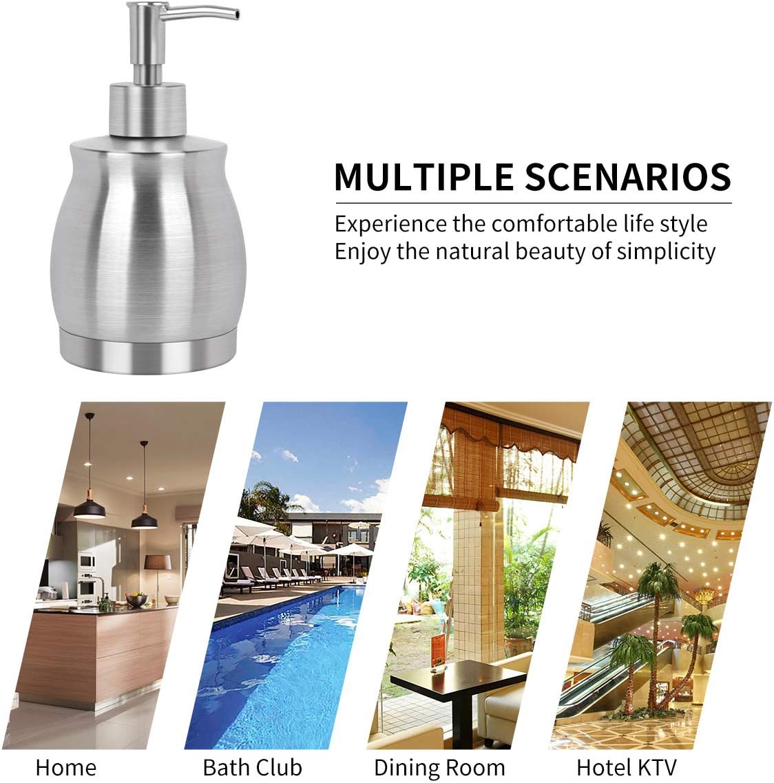 Stainless Steel Countertop Soap Dispenser Liquid Bottle and Pump, Suitable for Various Places Such as Kitchen and Bathroom (Brushed Nickel, 390 ml/13 oz)