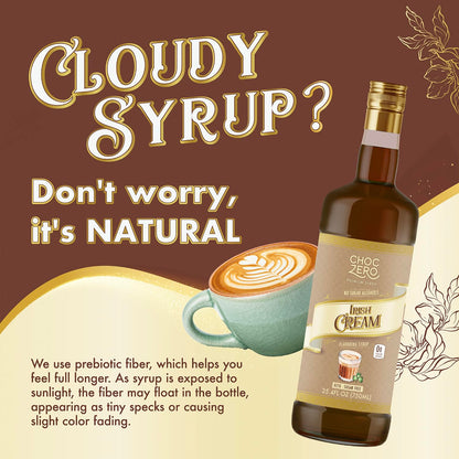 ChocZero Sugar Free Coffee Syrup, Irish Cream Flavor, Simple Syrup Drink Mix, Mudslide Cocktails, Protein Shakes & Baking, Gluten Free, All Natural, 25.4 Ounces (Pack of 1)