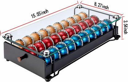 Rice rat Vertuo Capsule Holder Drawer for Nespresso With Glass (Class-30 Pods)