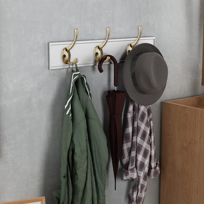 IBosins 12 Pack Antique Brass Coat Hooks Wall Mounted with 24 Screws Retro Double Hooks Utility Antique Brass Hooks for Coat, Scarf, Bag, Towel, Key, Cap, Cup, Hat