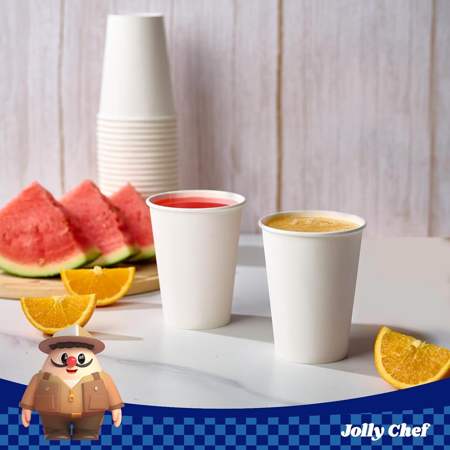 JOLLY CHEF 200 Count 12 oz Coffee Cups, Leak-Proof White Paper Cups for Coffee, Water, Juice, or Tea, Suitable for Party, Picnic, Travel, and Events