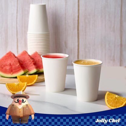 JOLLY CHEF 200 Count 12 oz Coffee Cups, Leak-Proof White Paper Cups for Coffee, Water, Juice, or Tea, Suitable for Party, Picnic, Travel, and Events