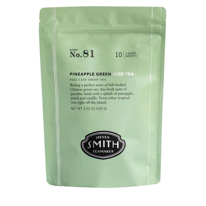 Steven Smith Teamaker Pineapple Green Iced Tea No. 81, Refreshing, Caffeinated, Sustainably Grown, Full Leaf Green Iced Tea, 10 Count, 1 Quart Sachets