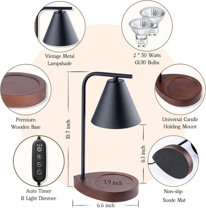Black Candle Warmer Lamp with Timer, Birthday Gifts for Women Men, House Warming Gifts New Home Decor Aesthetic Black Walnut, Electric Dimmable Wax Melt Warmer for Jar Candles