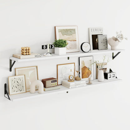 Dreamland 8 inch Deep Floating Shelves for Wall, 55W x 8D Wall Mounted Shelves Set of 2, Wide Display Ledge Shelf with Sturdy Metal Brackets for Living Room, Bathroom, Bedroom and Kitchen, White