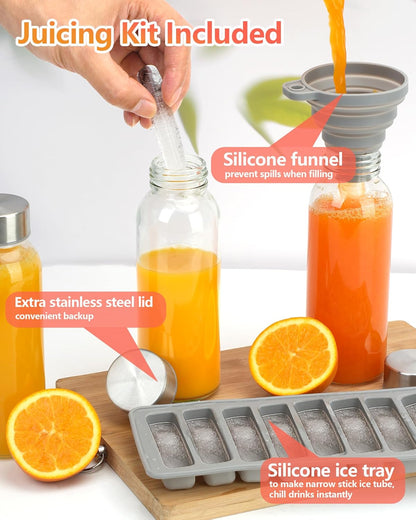 Zukro Glass Water Bottles with Lids 10 oz, Reusable Clear Juice Bottles With Stainless Steel Airtight Cap for Juicing, 100% Leak Proof Juice Drinking Jar for Ginger and Milk, BPA Free