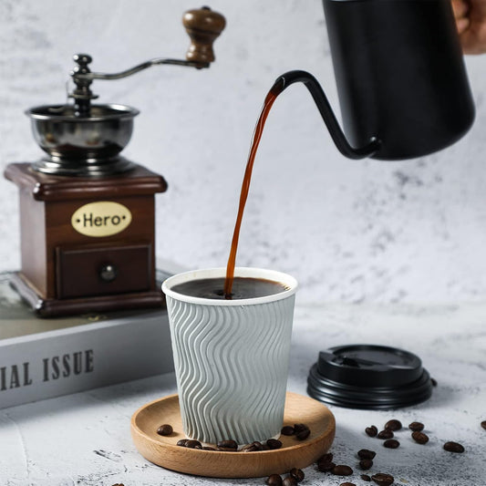 MUCHII 8 oz Disposable Paper Coffee Cups, 100 Count Insulated Ripple To Go Cups With Lids and Straws for Tea, Hot Chocolate, and Drinks