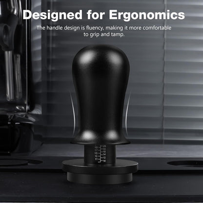 PUSEE 53.3mm Espresso Coffee Tamper with Double Spring Calibrated, Handle Tamper 30lbs Pressure with Titanium Coating Stainless Steel Ripple for Espresso Machine Accessories 53.3mm Tamper, Black