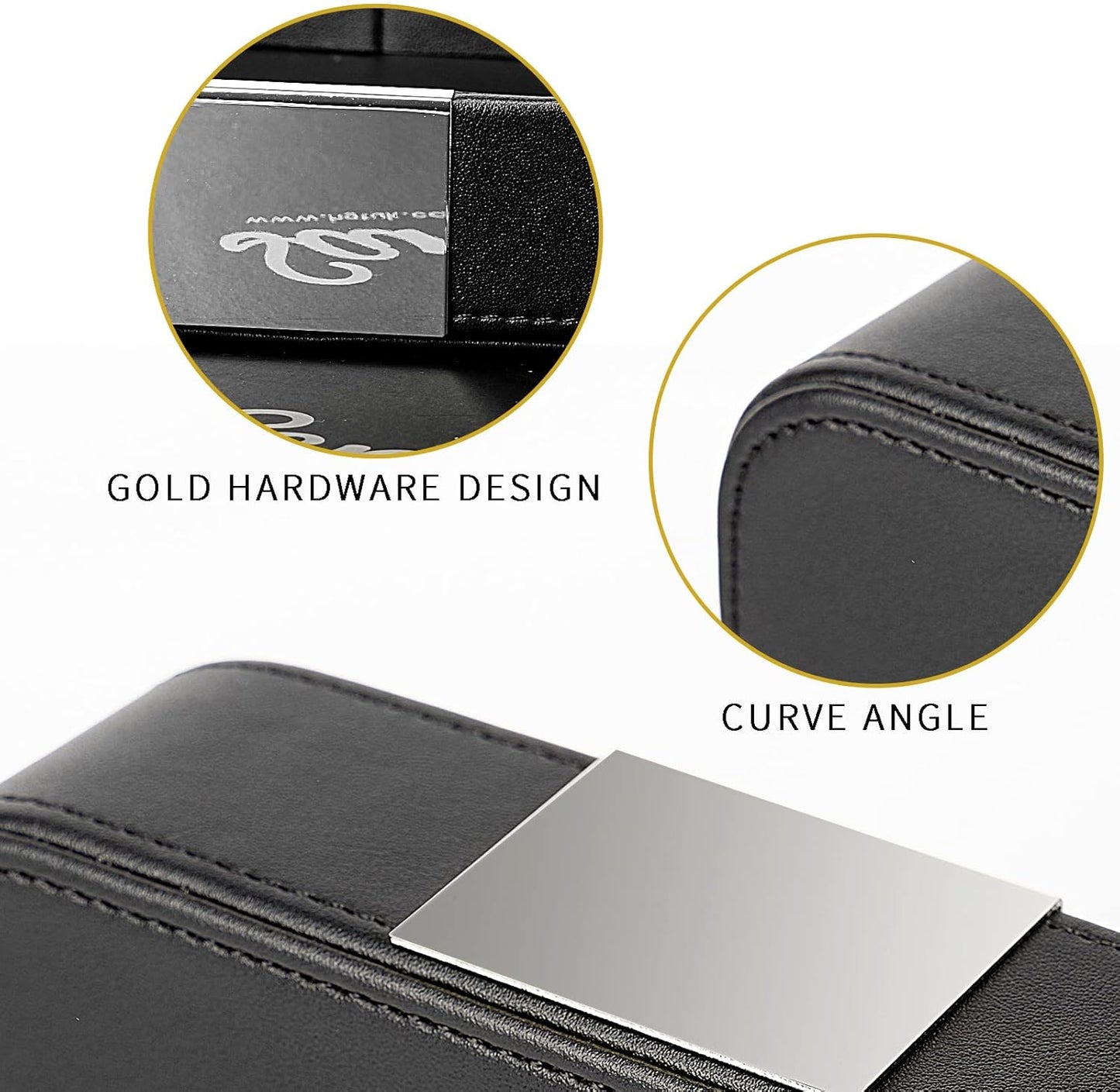 SANZIE Luxury Leather Tray Desktop Storage Catchall Organizer Decorative Tray for Entryway Table to Hold Jewelry Watch Keys Phone Wallet (Metal Silvered, Black)