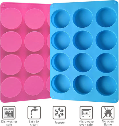 Round Chocolate Cookie Molds,SAGOOITS 12-Cavity Cylinder Chocolate Silicone Molds for Covered Oreo, Cookies Candy Jelly Mini Cakes and Muffin(2 PCS)