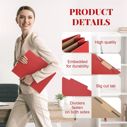 36 Pcs Classification Folders Letter Size, Back to School Supply for Teacher, Student, 2 Pocket Dividers Pressboard File Folder Bulk with 2 Fasteners, 2 in Expanding File Organizer (Red)