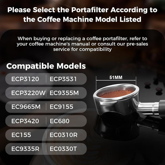 IKAPE Espresso 51mm Portafilter, 2 Ears Coffee Portafilter with Silicone Handle, Compatible with Delonghi ECP3420, EC155, BCO430, EC260 Coffee Machine