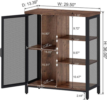 BON AUGURE Coffee Bar Cabinet for Home Liquor, Small Storage Cabinet for Kitchen and Entryway, Farmhouse Industrial Buffet Sideboard Credenza with Adjustable Shelves (Rustic Oak)