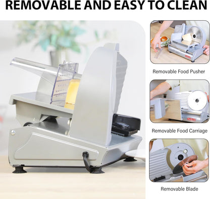 TOOGOOD 7.5" Electric Meat Slicer, Food Slicer Machine with Stainless Steel Blade, Adjustable Thickness for Home Use, Easy to Clean, Cuts Meat, Ham,Hard Cheese and Deli (Sliver)