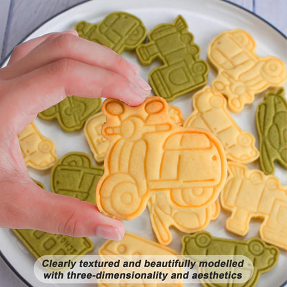 8 Pcs Transportation Vehicle Cookie Cutters Set Baking Molds 3D Transportation Vehicle Press type Cookie Cutter for Baking, Fondant, Cheese, and Pastries