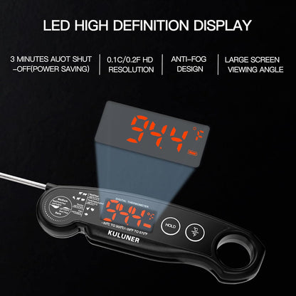 1-Second Rapid and Accurate Meat Thermometer - Waterproof Multifunctional Kitchen Food Thermometer, Ideal for Frying, Smoking, Grilling and More (Black)