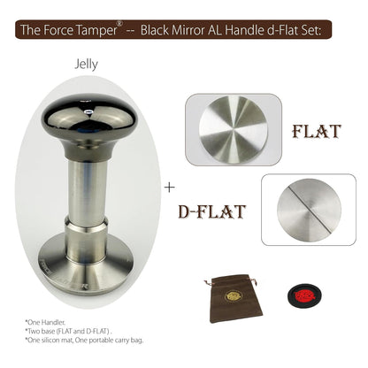 The Force Tamper Automatic Impact Adjustable Constant Pressure and Autoleveling Coffee Tamper Black Mirror Jellyfish AL Handle Set Pro (Flat-Distribute Set, 58.35mm)