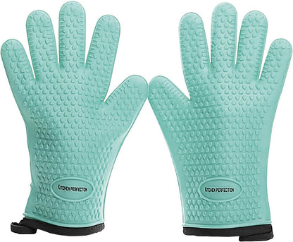 KITCHEN PERFECTION XL Silicone Smoker Oven Gloves-Extreme Heat Resistant BBQ Gloves-Handle Hot Food Right on Your Grill Fryer&Pit|Waterproof Grilling Cooking Baking Mitts|Superior Value Set+3 Bonuses