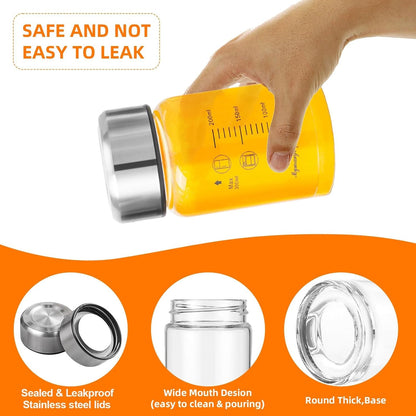 Glass Juice Bottles 6 Pack 10 oz - Wide Mouth Glass Water Bottles with Lids - for Juicing, Smoothies, Milk, Protein, BPA Free, Reusable, Stainless Steel Lids, Leak Proof, Shaker bottle (10oz/300ml)