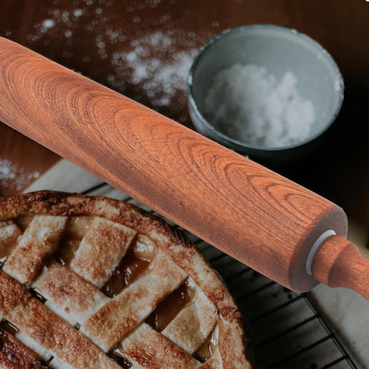 Classic Sapele Wooden Rolling Pin With Handles,Wood Baking Roller （17''L x 1.77"W)