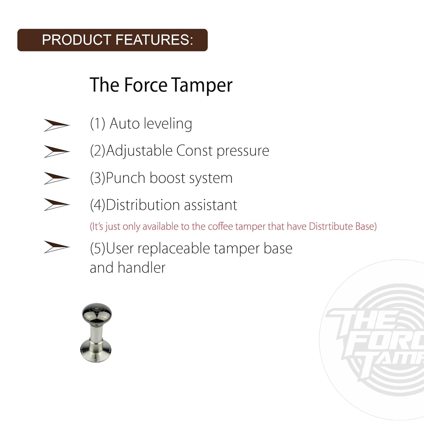 The Force Tamper Automatic Impact Adjustable Constant Pressure and Autoleveling Coffee Tamper Black Mirror Jellyfish AL Handle Set Pro (Flat-Distribute Set, 53.50mm)