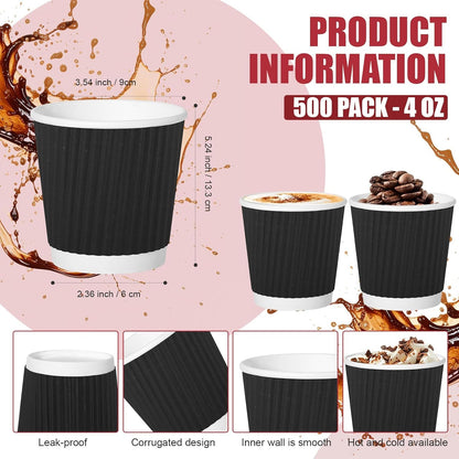 240Pack Paper Espresso Coffee Cups, 4 oz Disposable Coffee Cups,Corrugated Insulated Ripple Wall, Paper Ripple Cups for Coffee, Hot Chocolate and Hot Tea Drinks -Black