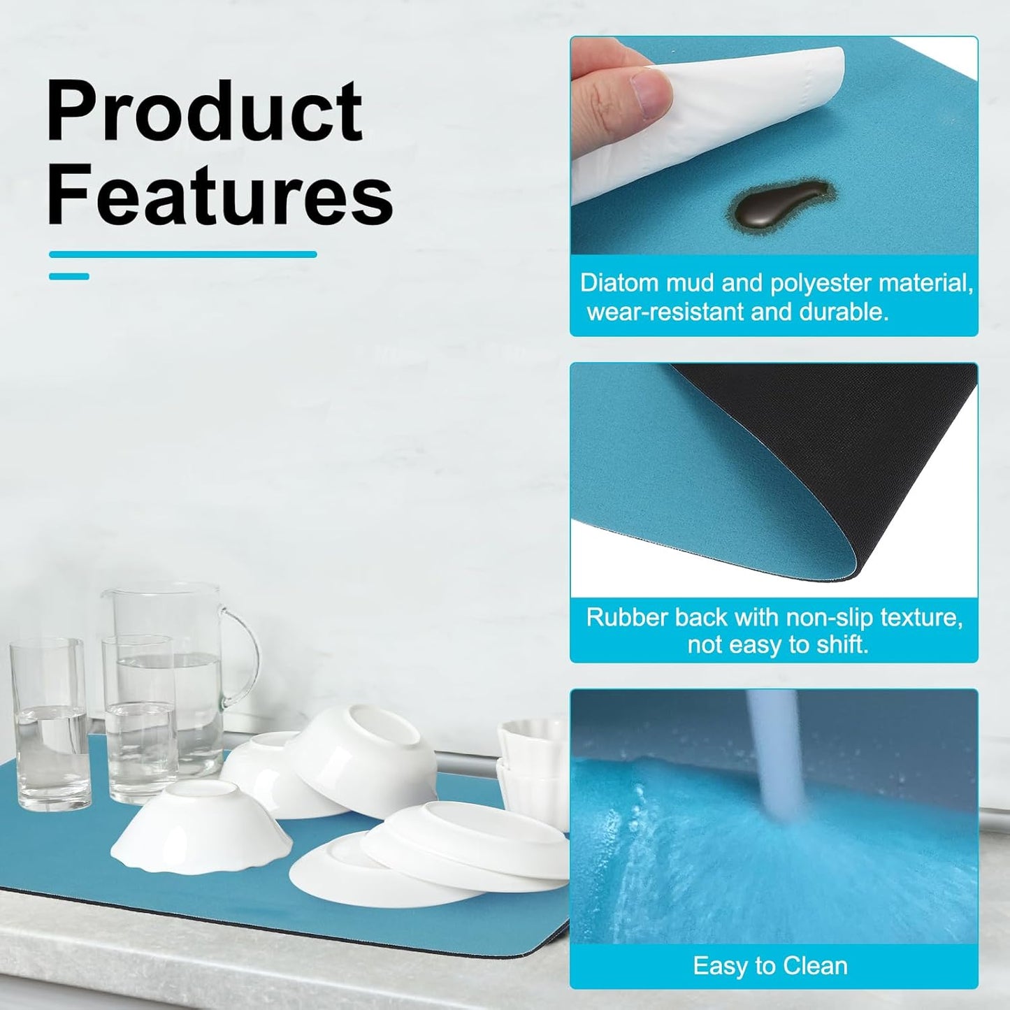 uxcell Silicone Mats for Kitchen Counter, 35.4" x 23.6" Non-Slip Countertop Protector Mat Heat Resistant Coffee Mat Waterproof Table Placemat, Navy Blue