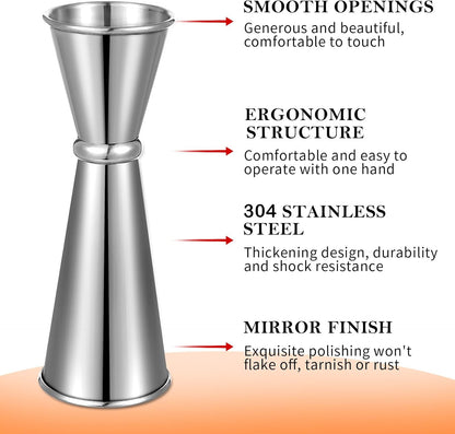 9 Pieces Jigger for Bartending Cocktail Jigger 2 oz 1 oz, 304 Stainless Steel Shot Glass Measuring Cup Shot Measure Jigger Double Jigger for Bartender Bar Supplies