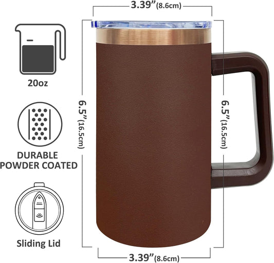 20 oz Insulated Coffee Mug with Lid, 4 Pack Stainless Steel Coffee Tumbler Bulk, Double Wall Vacuum Travel Mug with Handle, Leakproof Powder Coated Coffee Cups for Hot and Cold Drinks (Mixed,4 pack)