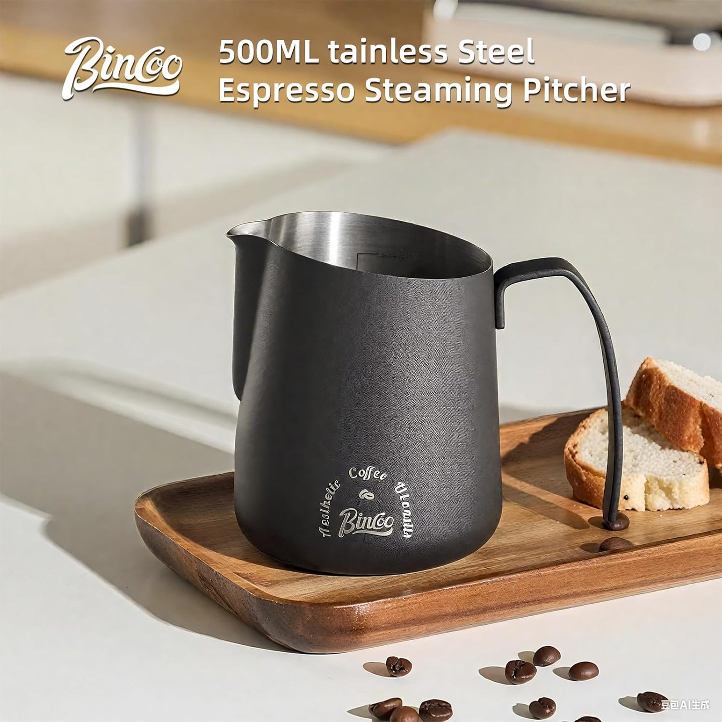 Milk Frothing Pitcher 500ML - Espresso Steaming Pitcher with Large Handle and V-Spout,Stainless Steel Milk Frothing Cup for Cappuccino, Latte Art,Coffee Machine Accessories
